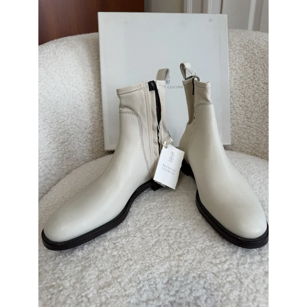 NWT Brunello Cucinelli - Women's Ankle Boots‎ Ecru Size 37